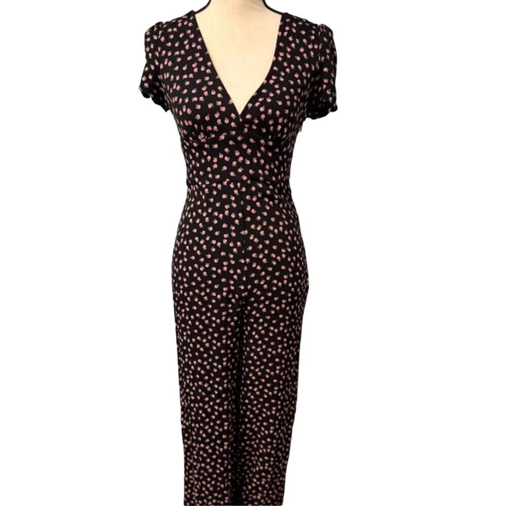 Free People Black and Pink Floral Jumpsuit